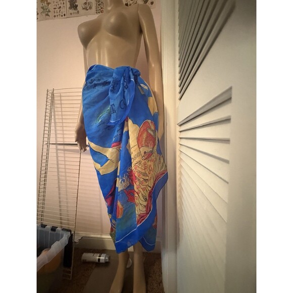 RIMA CARIBBEAN Scarf 100% Terivoile  44" X  71" Blue Tropical Unisex - Picture 6 of 8